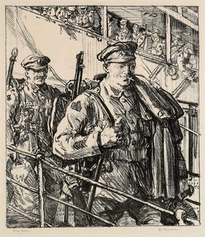 제1차 세계 대전에 참전한 군인들이 귀국하는 모습을 그린 삽화