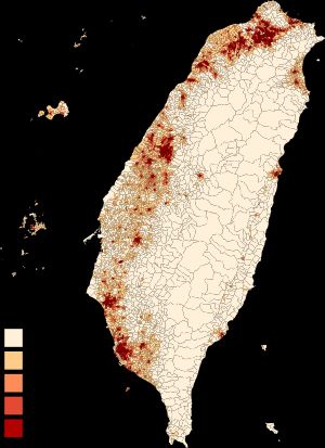 대만의 인구 밀도 지도