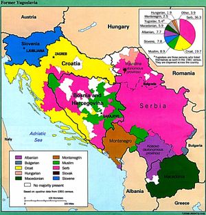 1991년 인구 조사 데이터를 기반으로 CIA가 1992년에 발표한 유고슬라비아 민족 분포 지도