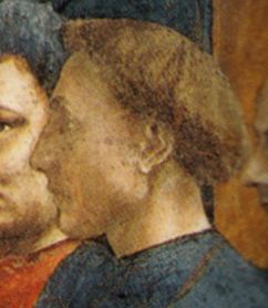 필리피노 리피(Filippino Lippi)가 그린 알베르티의 초상화. 브란카치 예배당(Brancacci Chapel)에 있으며, 마사치오(Masaccio)의 그림 테오필루스의 아들 부활과 옥좌에 앉은 성 베드로의 완성작으로 여겨진다.