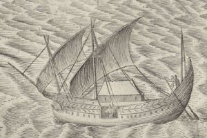 11세기~17세기 자바의 대형 선박인 자바식 용선(jong). 동남아시아 오스트로네시아인의 특징적인 탄자 돛(tanja sail)을 볼 수 있다.