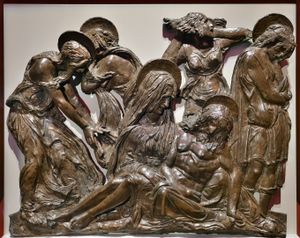 죽은 그리스도를 애도하는 모습, 시에나 대성당 문을 위한 가능성 있는 시험 주조품. 빅토리아 앤 알버트 박물관