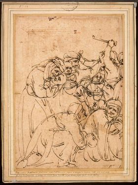 도나텔로의 작품으로 여겨지는 소묘 중 하나인 《무고한 자들의 학살》(1446~1450년)의 일부. 현재 렌 미술관 소장.