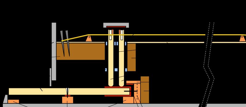 2 × 8 단일 건반 하프시코드의 개략도