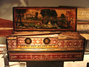 버지널: Virginal "à la quinte", Hans Ruckers 1583 - 파리 음악 박물관.