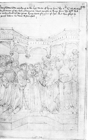 즉위한 헨리 6세, 워릭 백작의 보살핌을 받는 모습