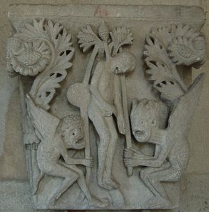 오통 대성당에 있는 유다 이스카리옷이 악마의 도움을 받아 자살하는 모습은 조각가들이 항상 좋아하는 소재였다.