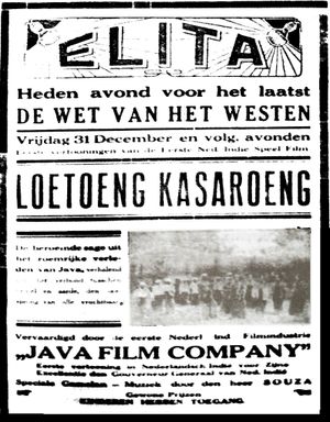 인도네시아에서 제작된 최초의 극영화인 루퉁 카사룽의 광고.