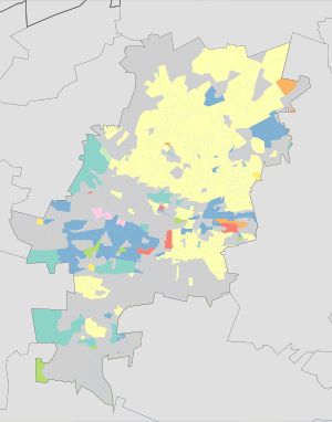 요하네스버그 대도시권 내 각 지역의 사용 언어 지도 (2001년)
