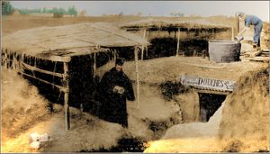 1914년 11월 프랑스 공병이 설치한 온수 샤워 시설.