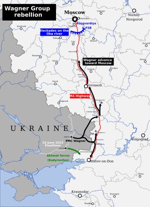 바그너 그룹 반란 당시 이동 경로 지도