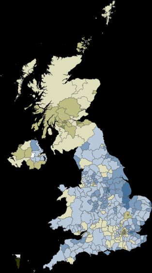 투표 지역별 결과 (북아일랜드는 의회 선거구 기준)