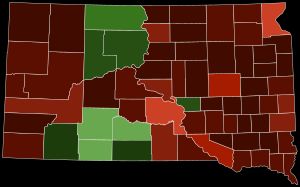 2020년 미국 인구 조사에 따른 인종별 다수를 보여주는 사우스다코타 주 카운티 지도