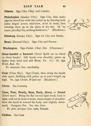 「인디언들의 사인 언어」(1918년, 더블데이 출판사)의 한 페이지