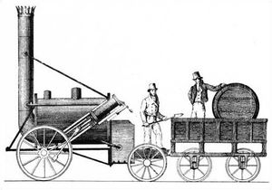 1829년 레인힐 시험(Rainhill Trials)에서 승리한 조지 스티븐슨(George Stephenson)이 제작한 로켓호(Rocket)