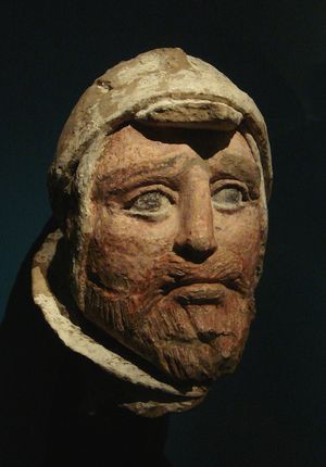 조각으로 제작된 사카 전사의 모습, 칼차얀, 북부 박트리아, 기원전 1세기.