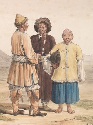 1840년경 가즈니 근처 마을의 하자라 남성 복장. 제임스 애킨슨(James Atkinson)이 그림