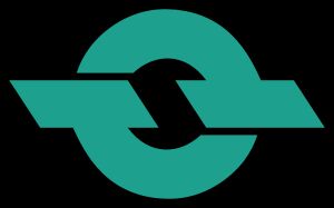 1952년부터 1985년까지 사용된 NTT의 둥근 로고. 이 로고의 변형된 버전은 현재 일본 국토지리원에서 지도상의 통신 구조물 표시에 사용되고 있다.