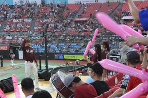 수원야구장에서 열띤 응원을 펼치는 넥센 히어로즈의 팬과 응원단