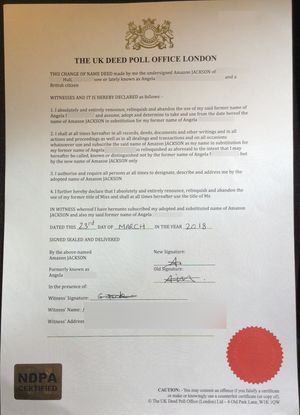 영국에서 작성된 개명 증서(Deed Poll); 개명 증서의 효력을 위해 사설 회사를 이용할 필요는 없다