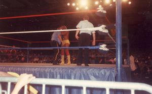 1989년 3월 7일 엘파소 시빅 센터에서 헐크 호건과의 경기를 치르는 빅 보스 맨.