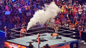 레슬매니아 32에서의 레스너와 딘 앰브로스의 경기