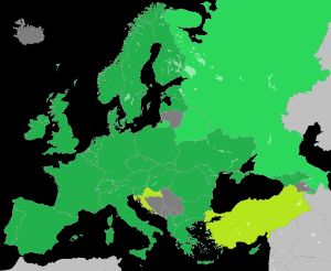 유럽 녹색당 회원 정당 분포도