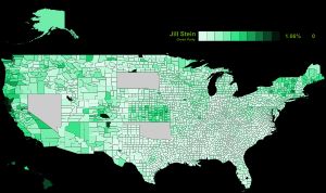 2016년 미국 대통령 선거에서 각 카운티별 질 스타인 득표율 (최대 4.5%)