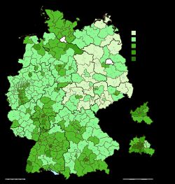 2009년 독일 연방 선거에서 각 선거구별 녹색당 득표율