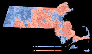 2012년 매사추세츠주 상원의원 선거 결과 지도(시별)
