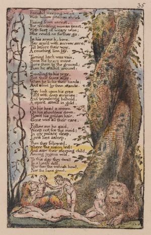 윌리엄 블레이크의 순진과 경험의 노래에서 작은 소녀 발견, 1794