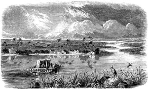 1855년 프레넬(Fresnel)의 임무에서 수백 개의 고고 유물이 유실된 쿠르나 재난(Qurnah Disaster)의 위치