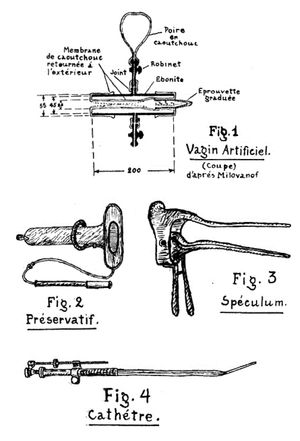 1935년 루이스 토마셋이 소련에서 가져온 인공수정 도구. 이 도구는 케임브리지 연구소와 남미에서 사용되었다.