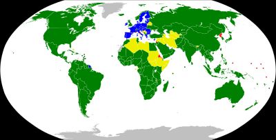 WTO 참여 국가 지도: 회원국, [[유럽 연합]]과 이중 대표되는 회원국, 옵서버, 비회원국