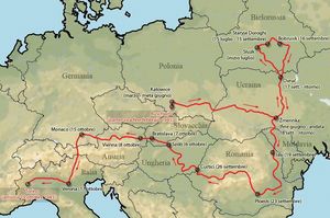 레비가 영화에서 거쳐간 장소 지도 (현대 국경선)