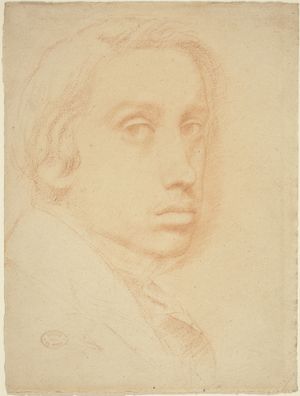 1855년경에 그린 에드가르 드가의 자화상, 붉은 초크로 그린 종이에 담긴 작품, 미국 워싱턴 D.C. 국립미술관 소장.