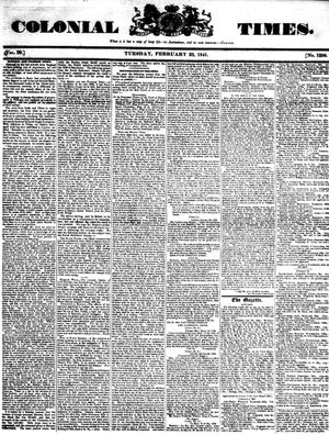 콜로니얼 타임스}}(호주, 태즈메이니아주 호바트) 1841년 게재