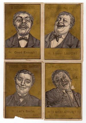 19세기 후반 또는 20세기 초 광고 카드에 묘사된 다양한 웃음 단계