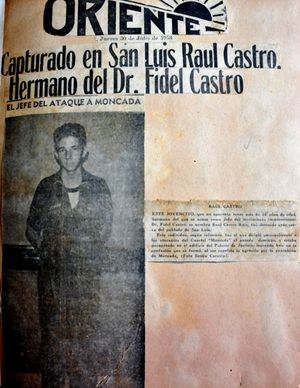 1953년 7월 30일 라울 카스트로 체포 후 오리엔테 신문의 이미지