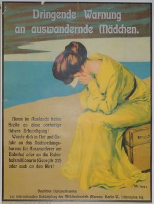 미국에서 인신매매의 위험에 대해 독일 여성과 소녀들에게 경고하는 포스터 (약 1900년)