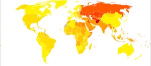 2004년 허혈성 심장 질환에 대한 장애 조정 생존 연령(DALY) (10만 명당)