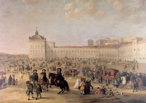 1662년 디르크 스투프(Dirk Stoop)가 그린 리베이라 궁전(Ribeira Palace)과 코메르시우 광장(Praça do Comércio, Terreiro do Paço)