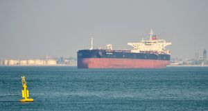 리스보아의 석유 터미널에서 원유를 하역 중인 유조선 Rio Arauca