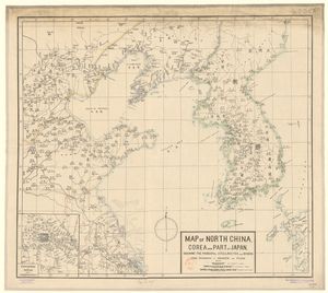 1894년 상하이에서 제작된 지도. 조선반도는 상하이와 나가사키에서 쉽게 항해할 수 있는 거리에 있다. 부산(Fusan, Pusan)은 당시 조선의 주요 무역항이었다.