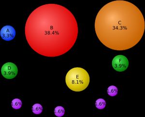 PageRank 알고리즘이 가능하게 하는 수학적 웹사이트 상호 연결. 원의 크기 비율 상관관계로 설명된다. 알고리즘은 페이지 자신의 이름을 따서 명명되었다.