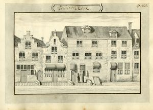 델프트 Oude Langendijk에 있는 예수회 교회, 약 1730년, 아브라함 라데마커(Abraham Rademaker)가 회색 잉크로 그린 그림, 델프트 시립 기록 보관소 소장