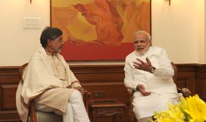 인도 총리 나렌드라 모디(Narendra Modi)가 노벨상 수상자 카일라시 사티아르티를 만나다