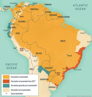 남아메리카의 황열병 위험 지역 (2018)