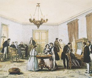 클로드 가이가 1840년에 그린 산티아고 이웃들의 테르투리아를 묘사한 그림.