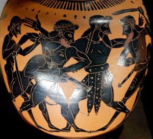 오이노코에, ca 기원전 520년, 아킬레우스의 갑옷을 놓고 싸우는 오디세우스와 아이아스